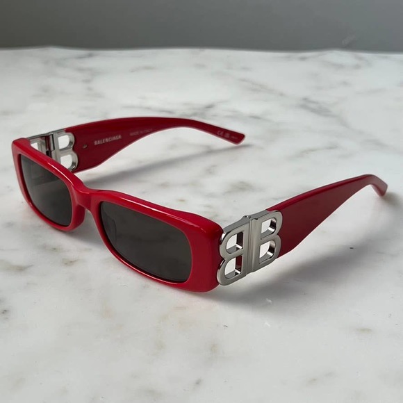 NEW Balenciaga BB0096S Dynasty Sunglasses in Red Silver - Picture 1 of 6